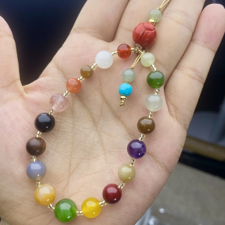 和田玉多宝18子手机链