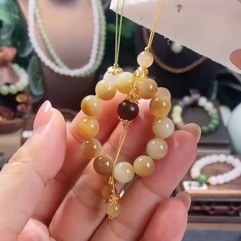 8m新疆且末和田玉糖白糖玉手机链包包车载挂件