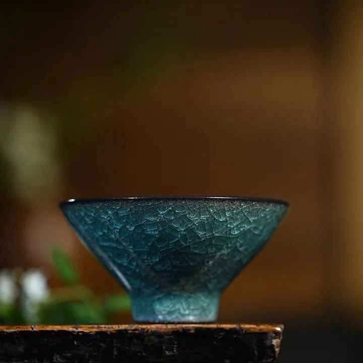 绿色冰裂主人杯单杯陶瓷茶杯家用开片可养品茗杯日式茶盏功夫茶具