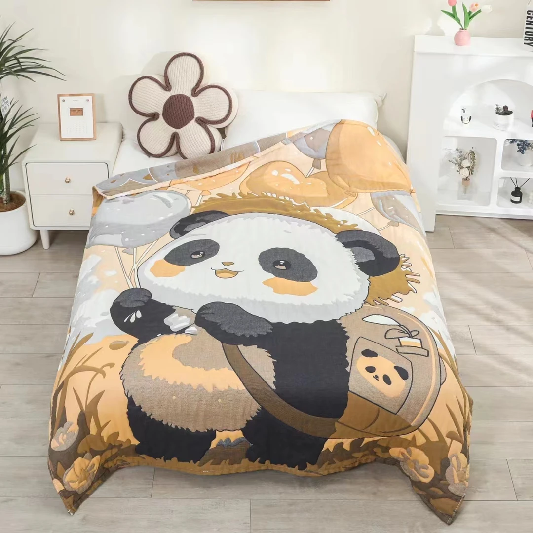 背包熊猫150cm x 200cm 色织升级版云朵泡芙精梳棉泡芙被