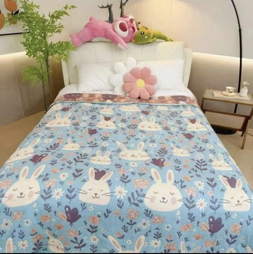 【沉思兔】 200cm x 230cm 多功能棉纱布床盖可铺可盖