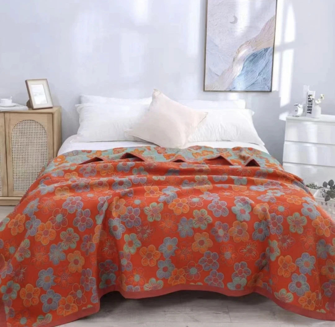 【桃花朵朵】 230cm x 250cm 多功能棉纱布床盖可铺可盖