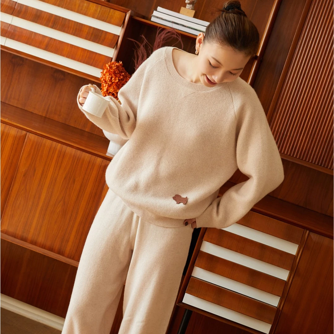 BEAST/野兽派奶油米色宽松针织阔腿裤家居服休闲时尚新婚生日礼物