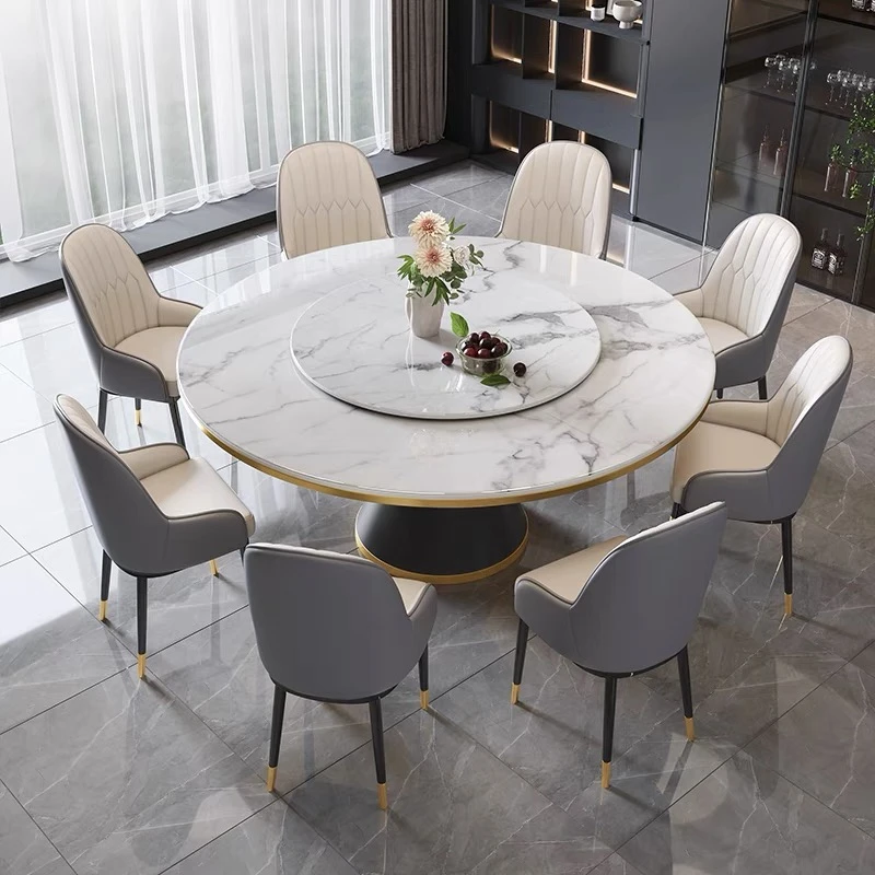 圆形餐桌椅2024新款岩板家用圆桌大理石吃饭桌子餐饮商用旋转圆盘