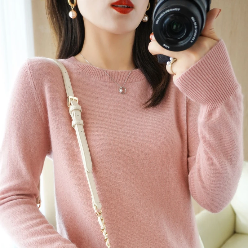 软糯风显瘦低领毛衣女宽松休闲打底针织衫配大衣圆领薄羊毛衫上衣