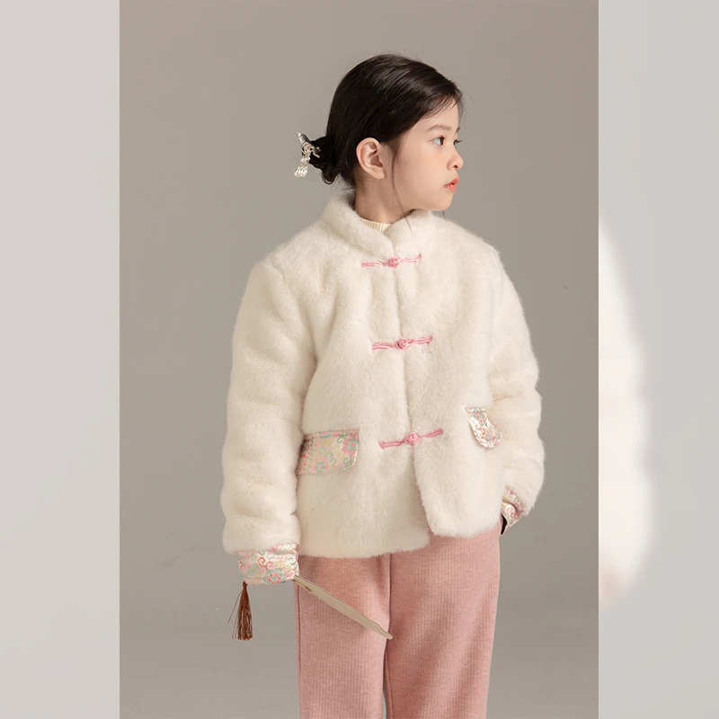 【冬霜眠】女童秋冬外套2023新款儿童冬季中国风毛毛外套女童毛毛衣