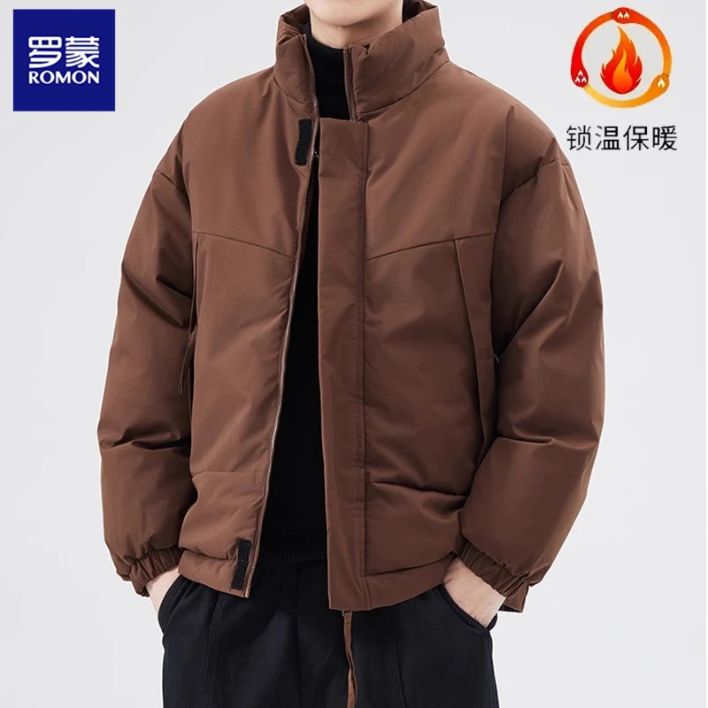 罗蒙美式简约男士棉衣秋冬新款休闲棉服百搭面包服保暖棉袄子外套