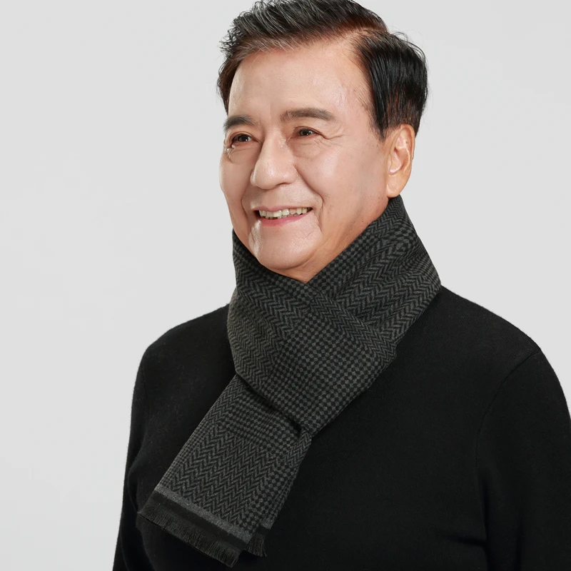秋冬季中老年人男士围巾爸爸爷爷围脖老人围巾长款保暖仿羊绒围巾