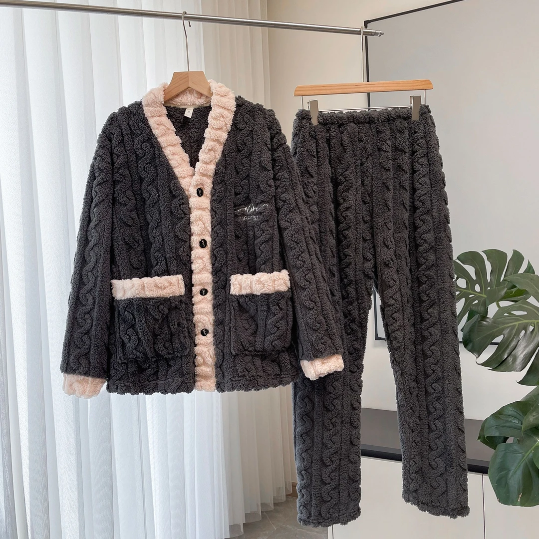 精选25年男士睡衣新款冬季时尚家居服加绒保暖提花舒棉绒男款长袖