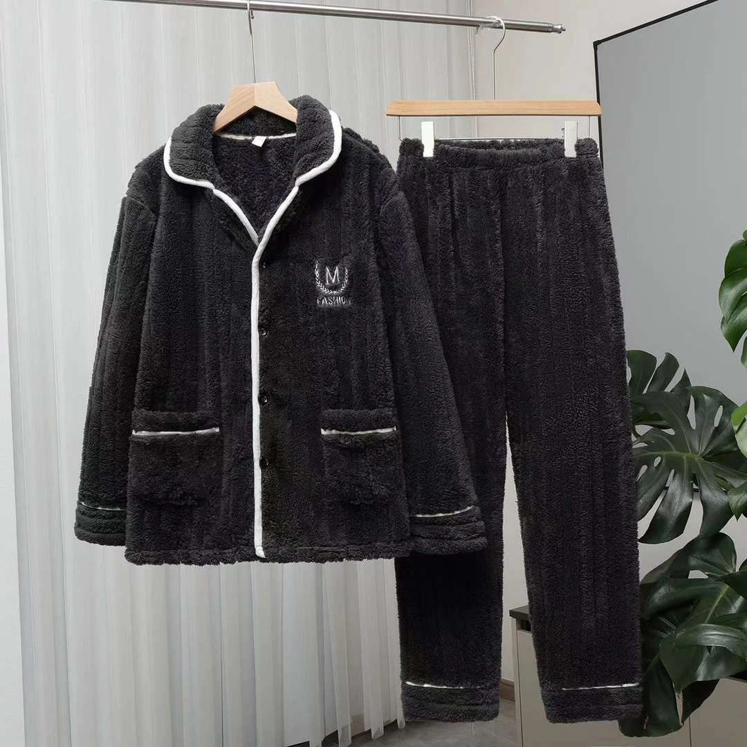 【郭哥专属】珊瑚绒加绒加厚保暖法兰绒冬季家居服男款冬天套装