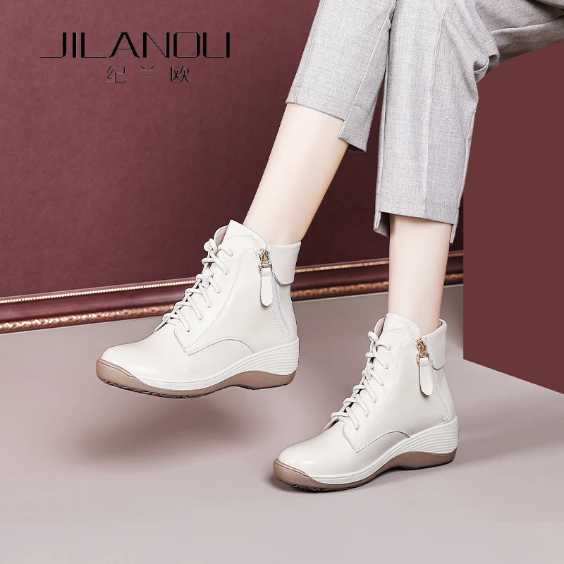 加绒加厚马丁靴坡跟真皮短靴2025秋冬新款防滑厚底冬靴平底雪地靴