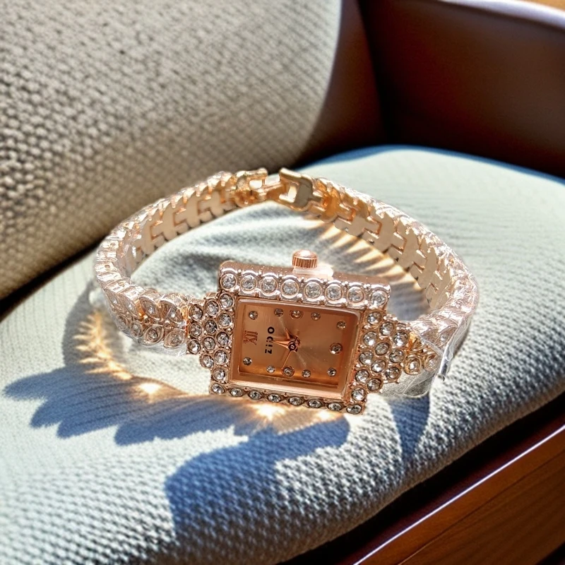 R828轻奢满钻手表学生气质款情侣生日礼物时尚小银链经典方块