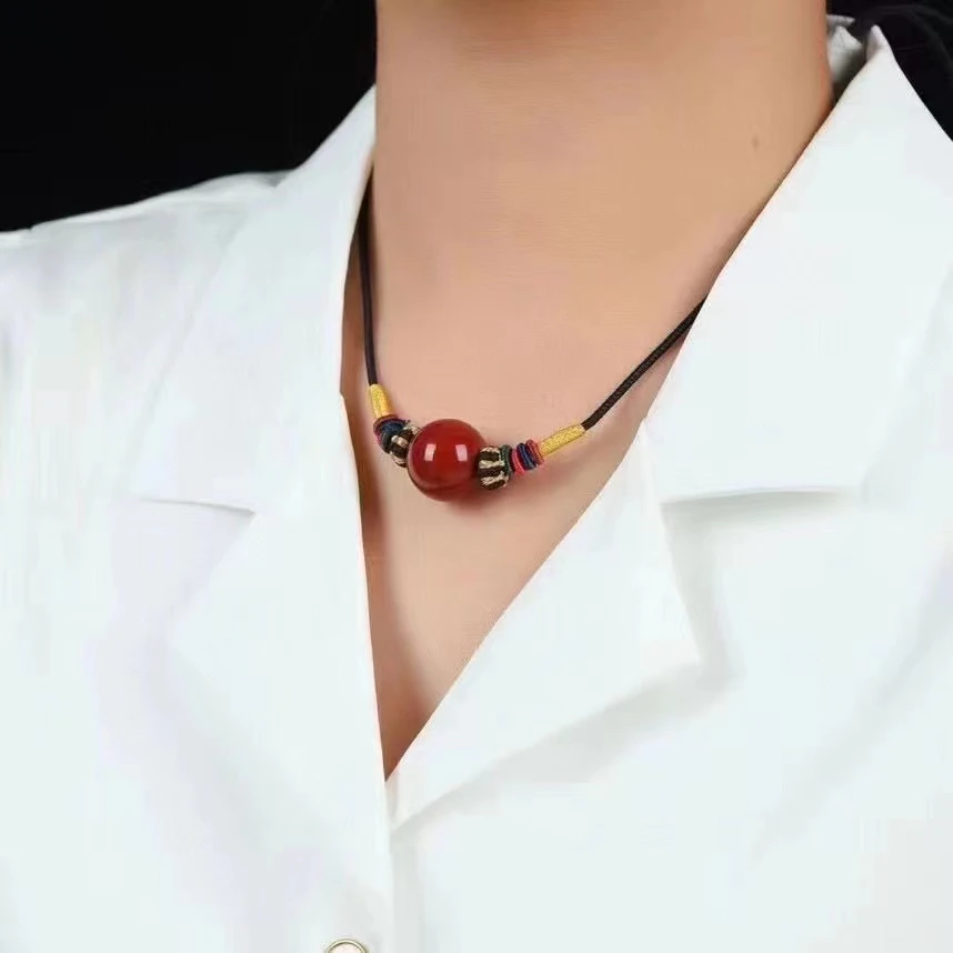 含辰砂工艺品朱砂紫金砂18mm民族风吊坠项链时尚男女百搭款