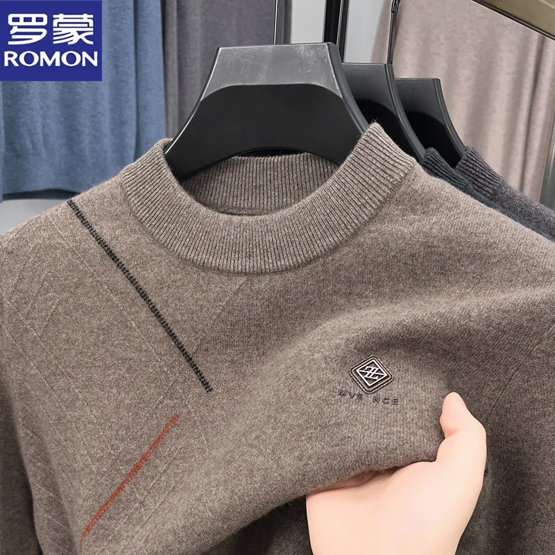 罗蒙高档绵羊毛男士长袖毛衣加厚御寒保暖上衣中青年时尚羊毛衫男