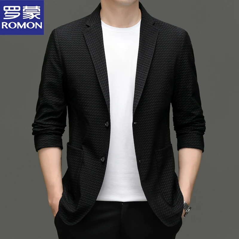 罗蒙秋季商务休闲西装男士高品质修身西服时尚百搭高档西装外套男