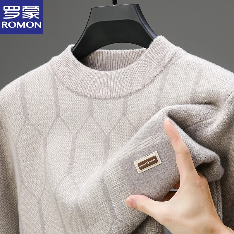 罗蒙保暖男士长袖针织衫时尚百搭中青年打底衫半高领套头宽松毛衣