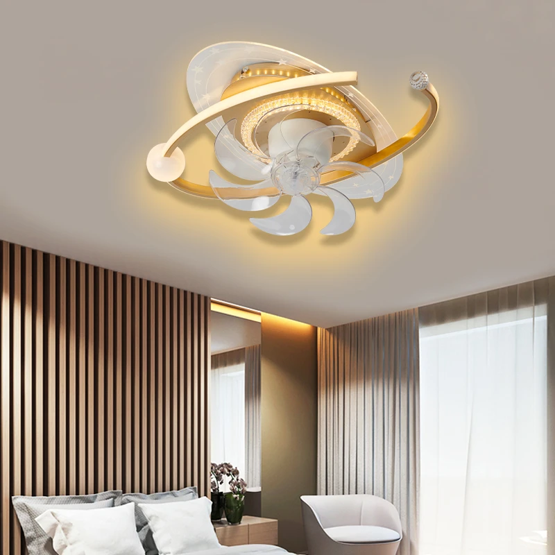 灯落谁家轻奢LED卧室餐厅360°摇头AI离线语音功能蓝牙吸顶风扇灯