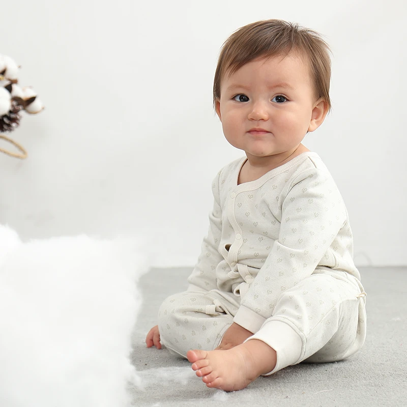 COTTONBEBE爱心提花天然彩棉四季款连体服/包屁衣/分体服