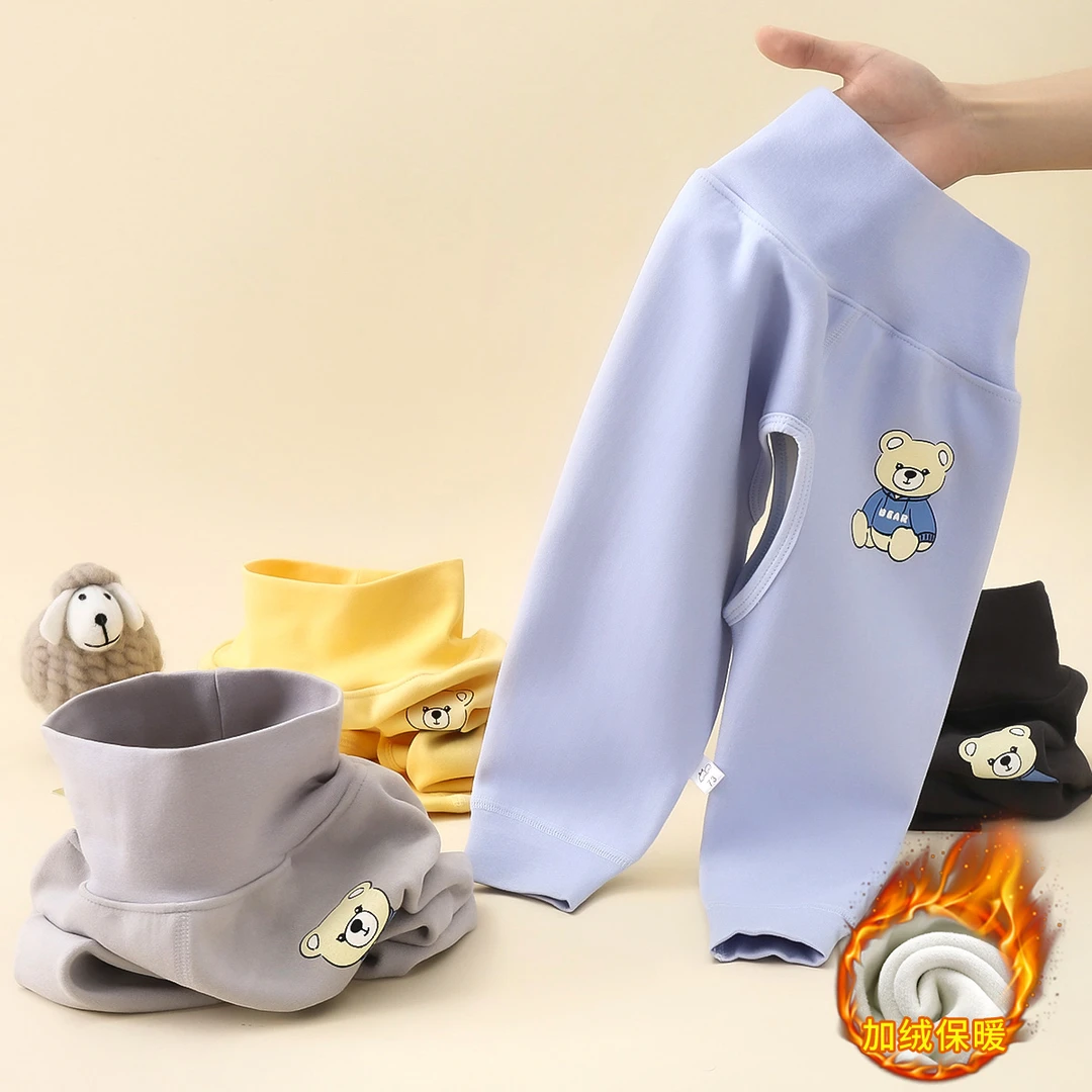 宝宝加绒裤子开档春秋冬季外穿男女宝宝秋裤高腰护肚裤婴儿保暖裤