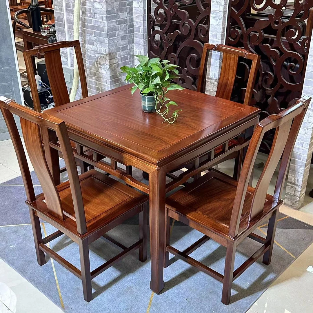套装 新中式全实木乌金木方桌正方形休闲娱乐八仙桌四方桌吃饭桌
