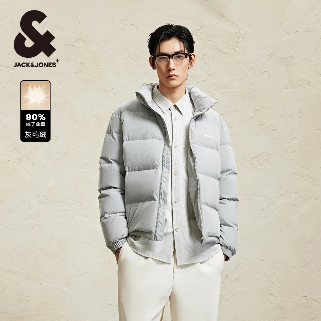 杰克琼斯秋冬款男装厚外套男士印花立领好羽绒服时尚潮流简约百搭