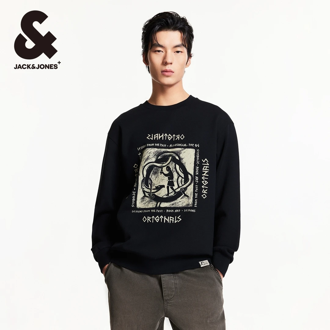 杰克琼斯秋季新款宽松卫衣男美式复古图案休闲潮流长袖套头衫男装