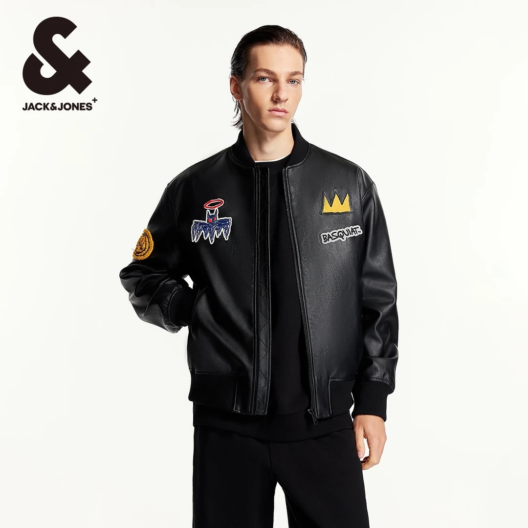 杰克琼斯秋新款BSQ联名款男士PU棒球领夹克外套刺绣潮流宽松休闲