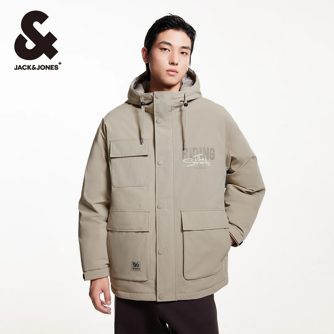 杰克琼斯秋冬款男装厚外套男士工装好羽绒服美式宽松连帽保暖御寒