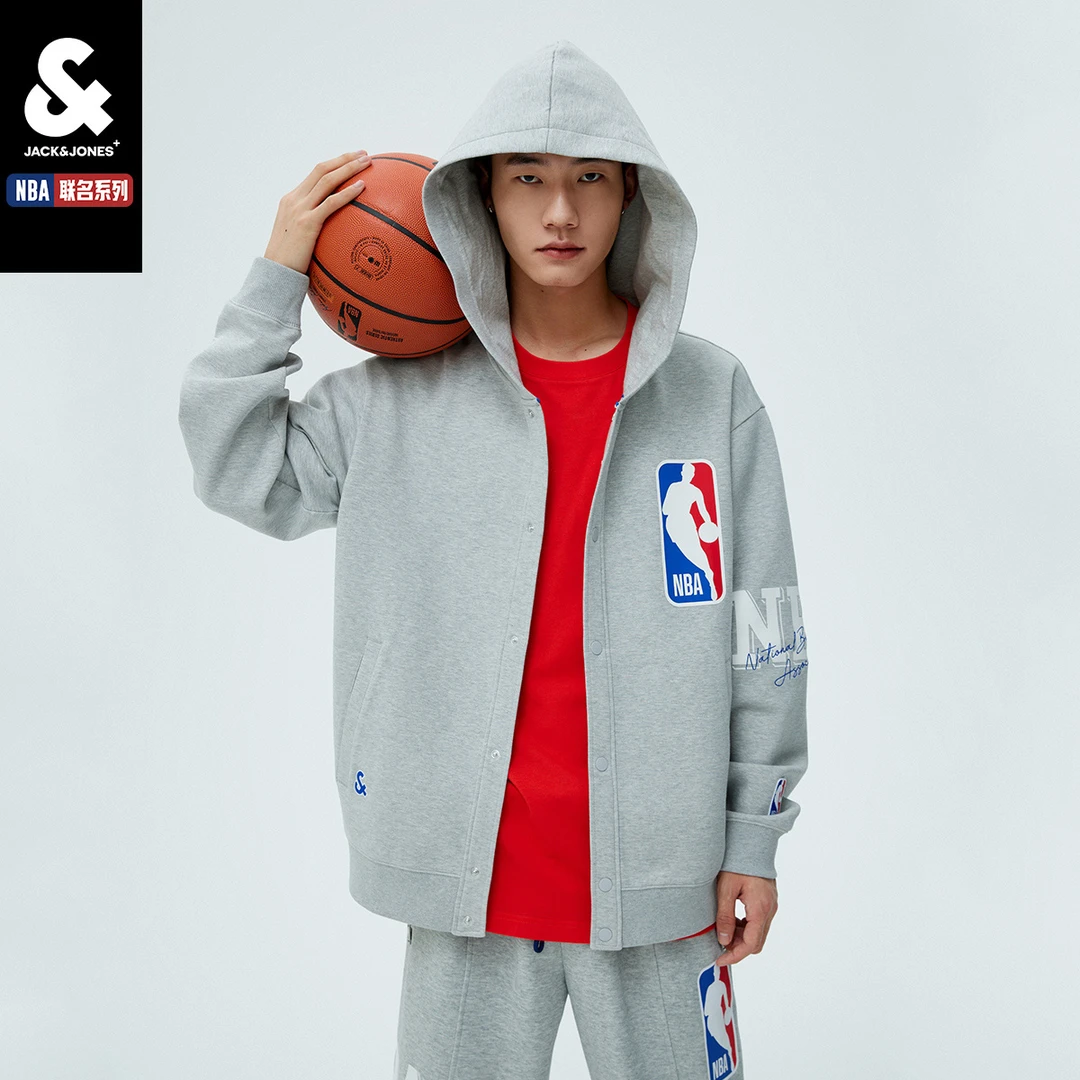 杰克琼斯春季男士NBA联名运动外套上衣百搭连帽宽松开衫卫衣男装