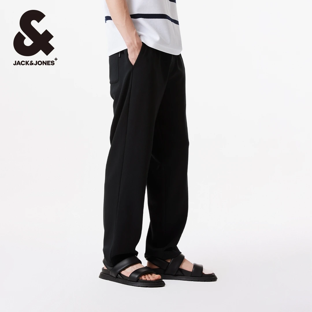 杰克琼斯春秋新款男士简约纯色针织长裤子舒适亲肤阔腿休闲裤男装