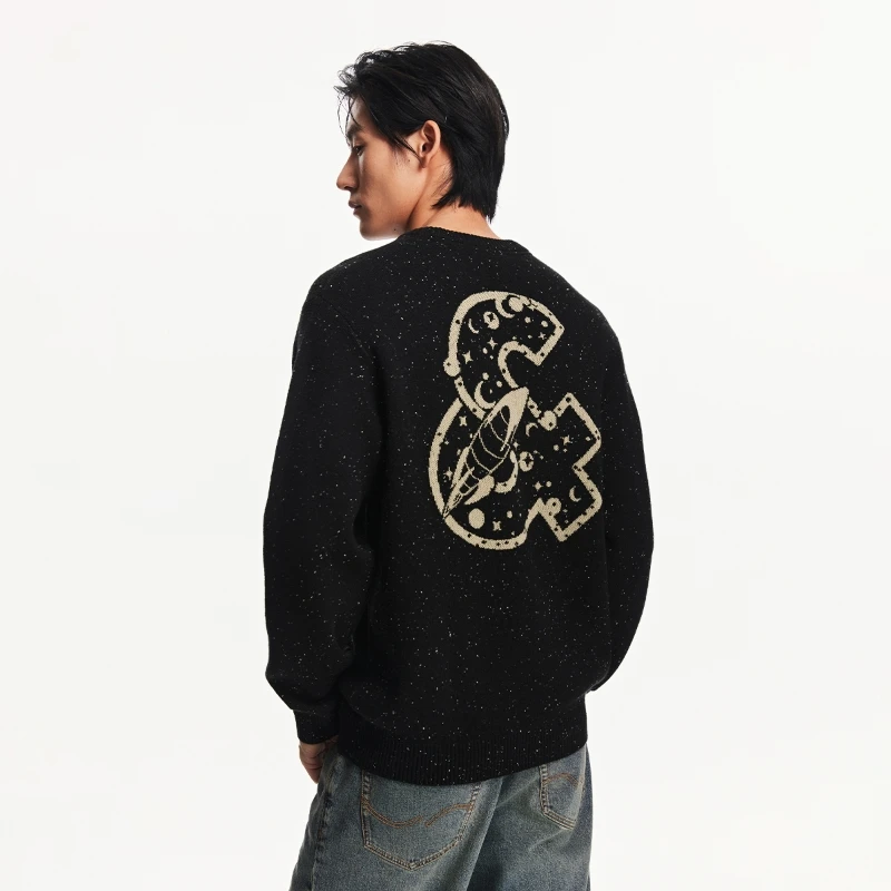 杰克琼斯男装秋冬款男士毛衣针织衫月球旅行主题彩点高级亲肤满印