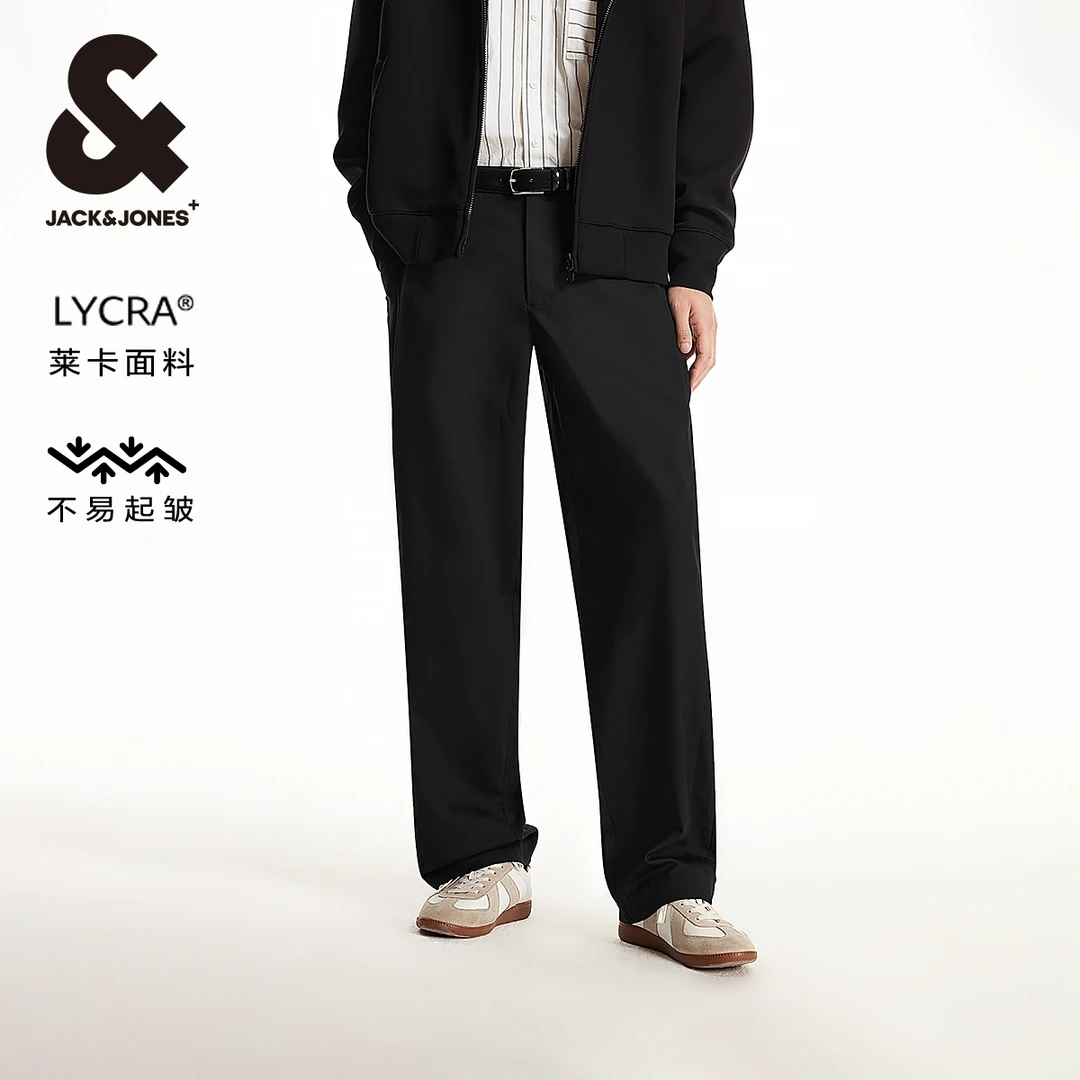 【不易起皱】杰克琼斯男款裤子良好回弹舒适直筒纯色休闲裤高级男装
