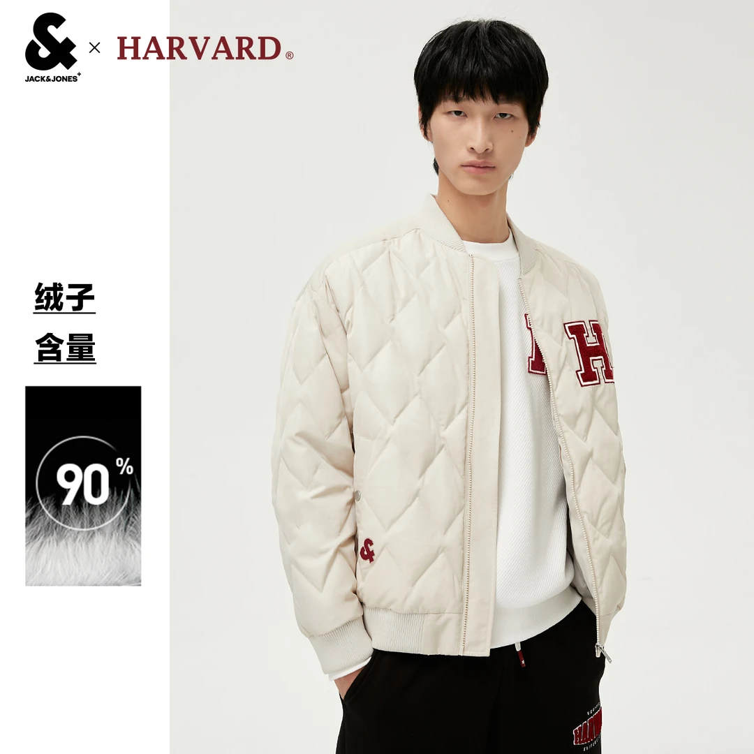 杰克琼斯23年秋冬季新款哈佛大学联名百搭日常字母棒球羽绒服外套