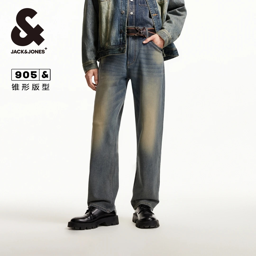杰克琼斯秋季新款男款裤子潮流百搭水洗猫须锥形牛仔裤高级感穿搭