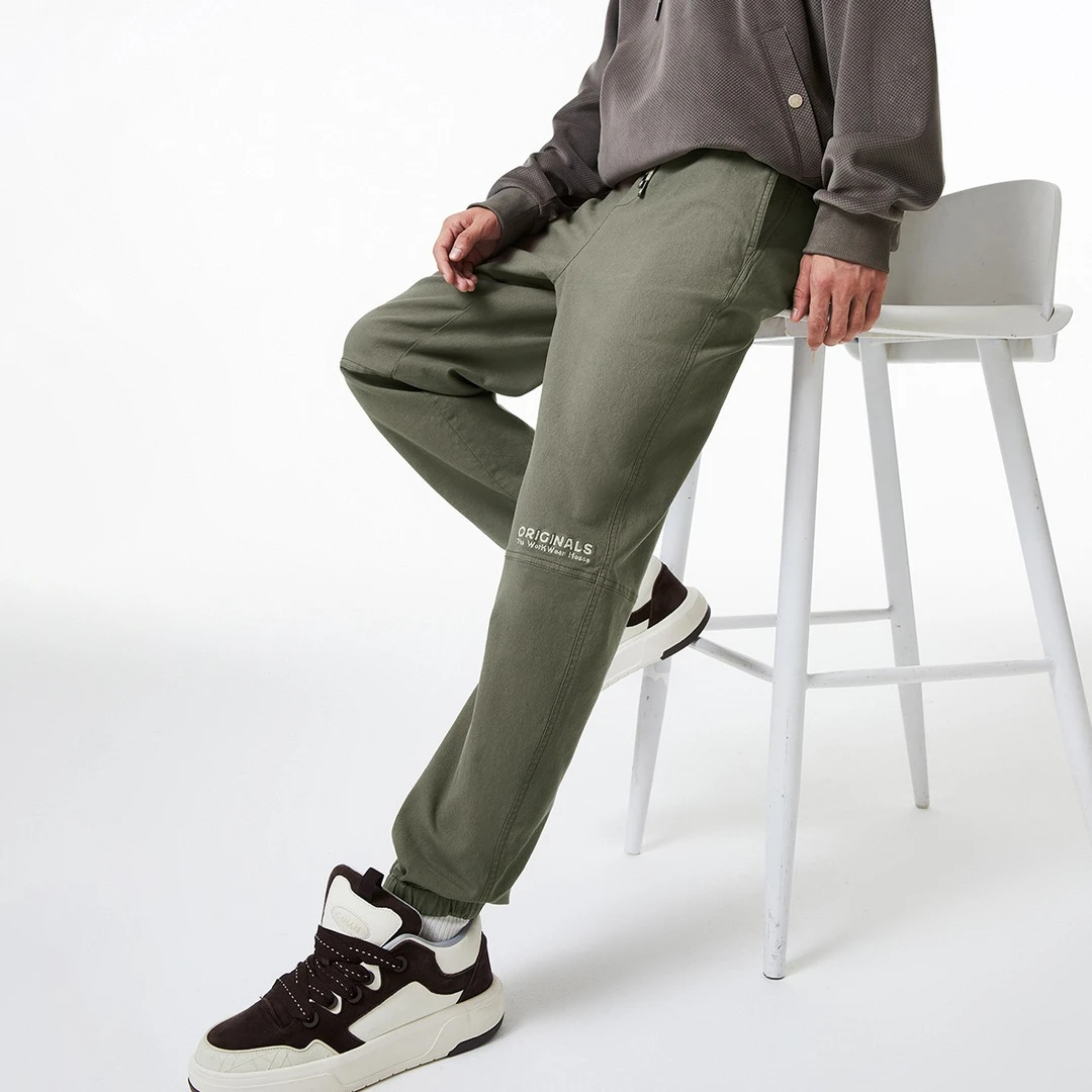 杰克琼斯秋冬新款男士束脚休闲裤潮流字母抽绳宽松舒适高街长裤子