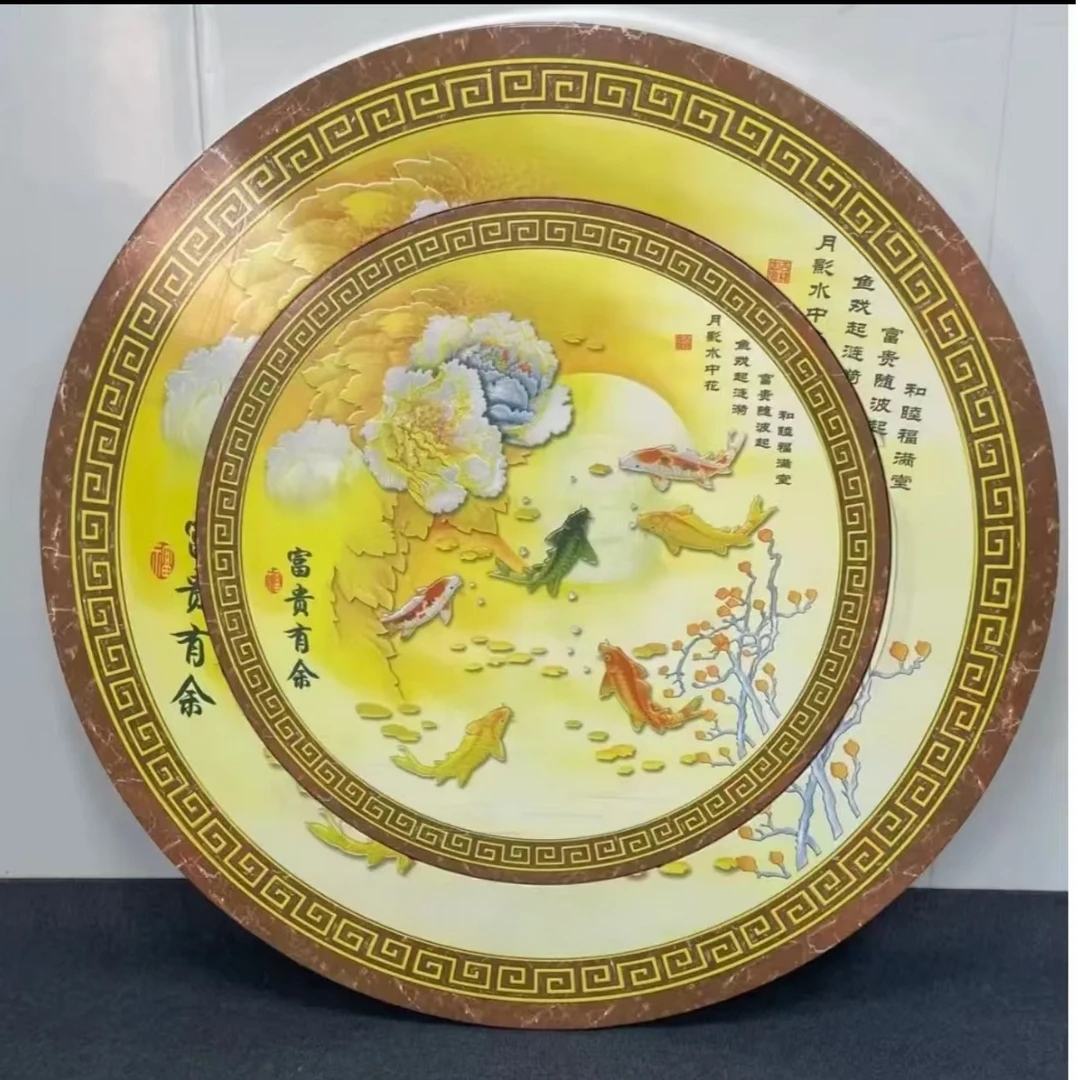 加厚不锈钢旋转餐桌彩图圆桌内置转盘内折叠桌子餐厅酒店家用桌子