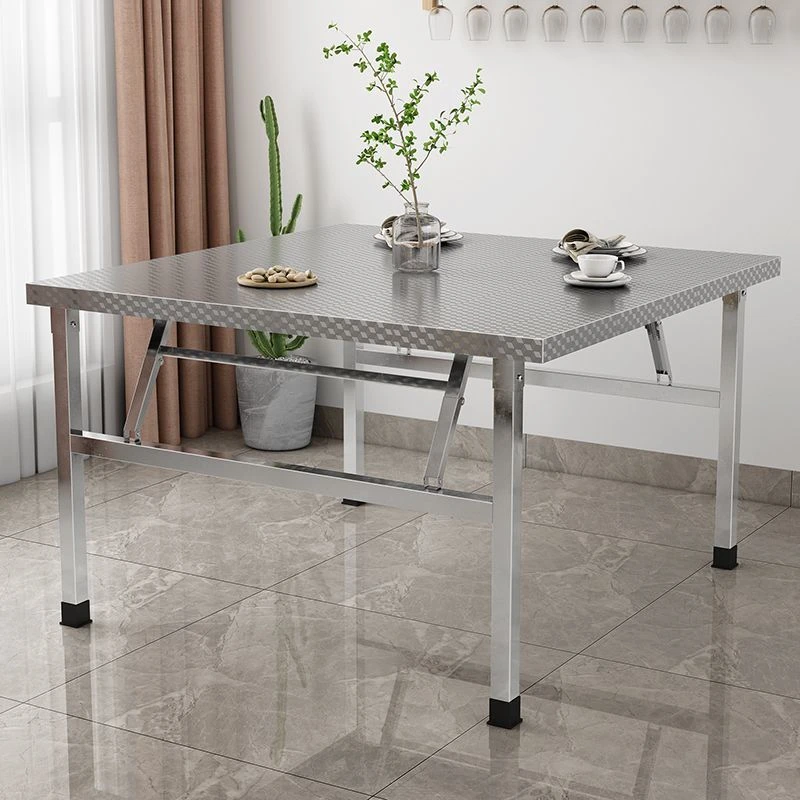 不锈钢桌子折叠加厚简约加厚餐桌商用摆地摊烧烤店便携式方形桌子