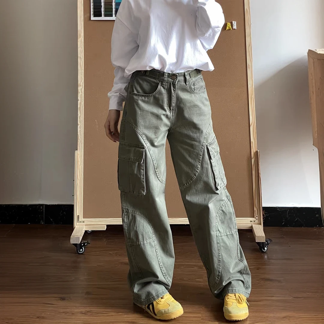 KUKU 美式复古工装裤男高街直筒阔腿裤腰带秋冬休闲裤子潮流男