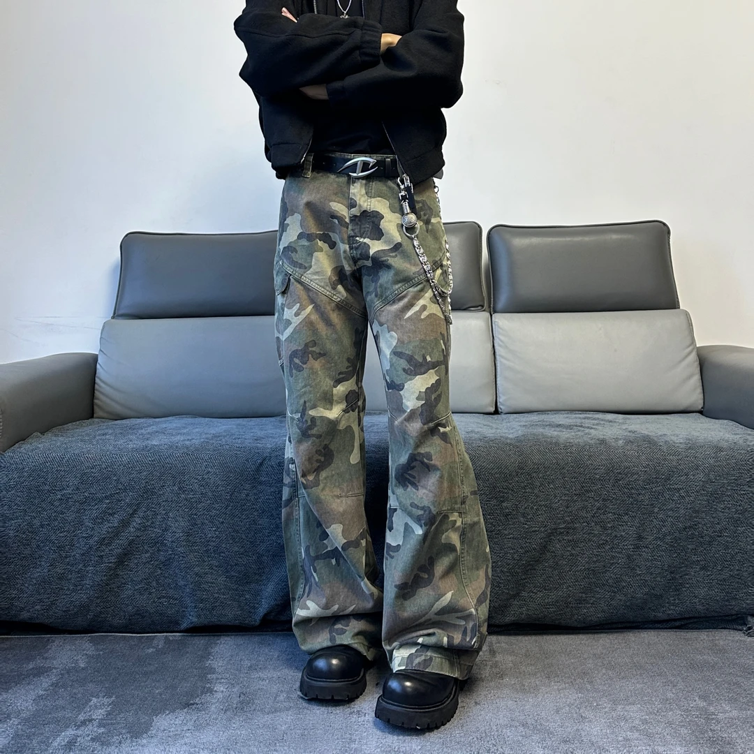 KUKU【斜袋迷彩工装】复古美式百搭宽松直筒秋冬男女迷彩工装裤