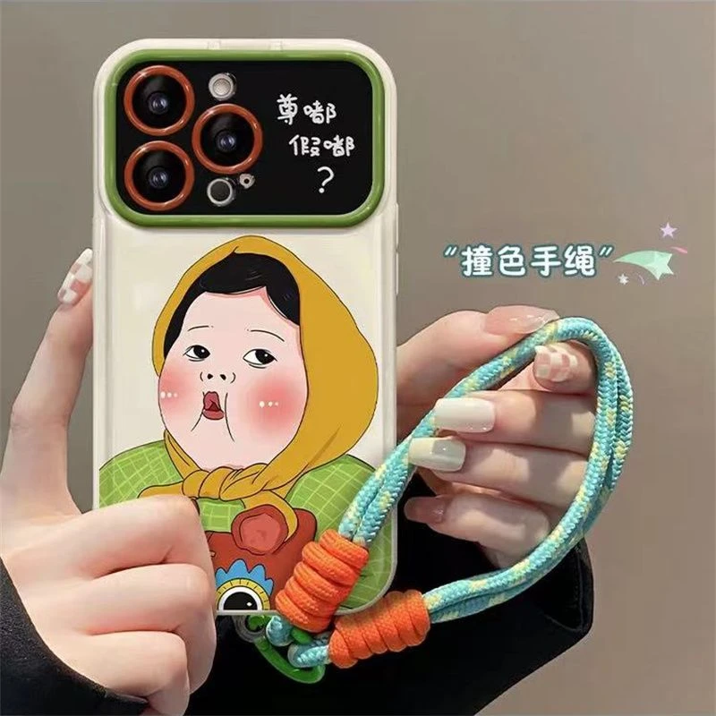 比耶女孩挂绳苹果15promax手机壳iPhone13/12/11promax软壳xs/8潮