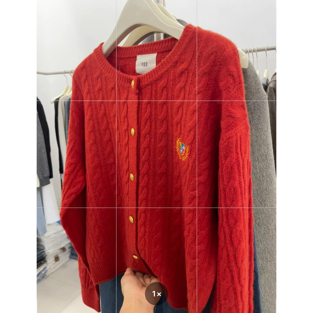 韩版宽松麻花羊毛针织开衫毛衣女2024秋冬新款时尚百搭上衣潮