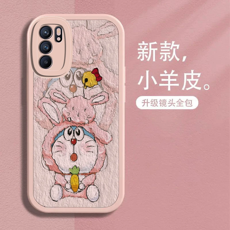 适用OPPOReno6手机壳小羊皮粉色叮当新款唯美高级感女生防摔镜头
