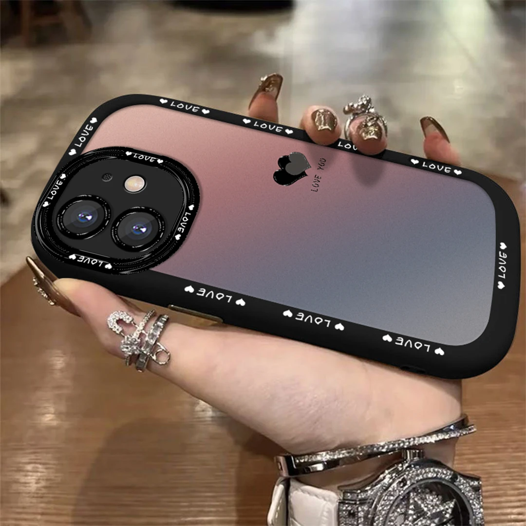 适用于【苹果】11渐变黑色爱心简约创意网红泡芙壳