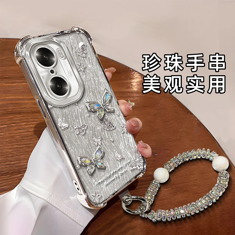 适用于【华为】荣耀60Pro创意金属蝴蝶结简约闪卡时尚女款手机壳