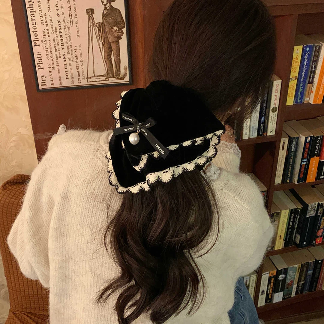 复古甜美蕾丝蝴蝶结方巾大肠发圈高级感头绳女韩系绑丸子头发饰