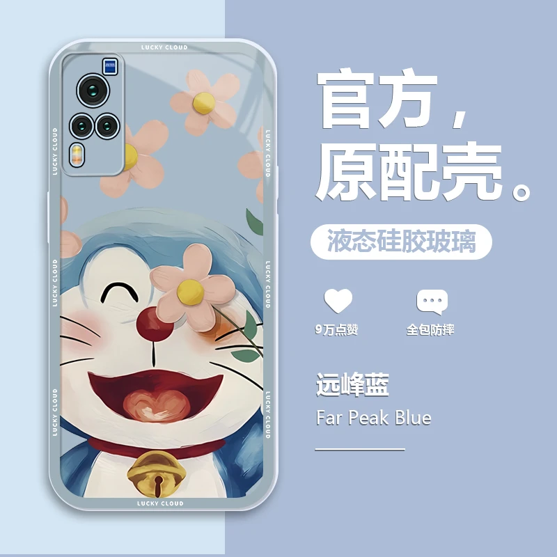 vivoX60手机壳X60Pro液态玻璃曲屏女保护套全包叮当猫网红潮牌