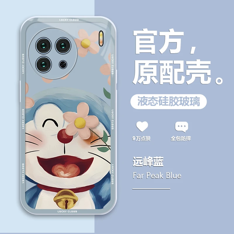 vivoX90手机壳X90Pro液态玻璃防摔女保护套全包叮当猫网红潮牌