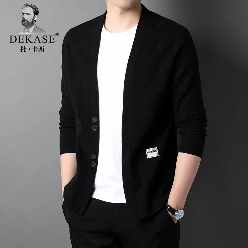 Dekase 针织衫开衫外套男春秋季新款老钱风秋装线衫男外穿毛衣服