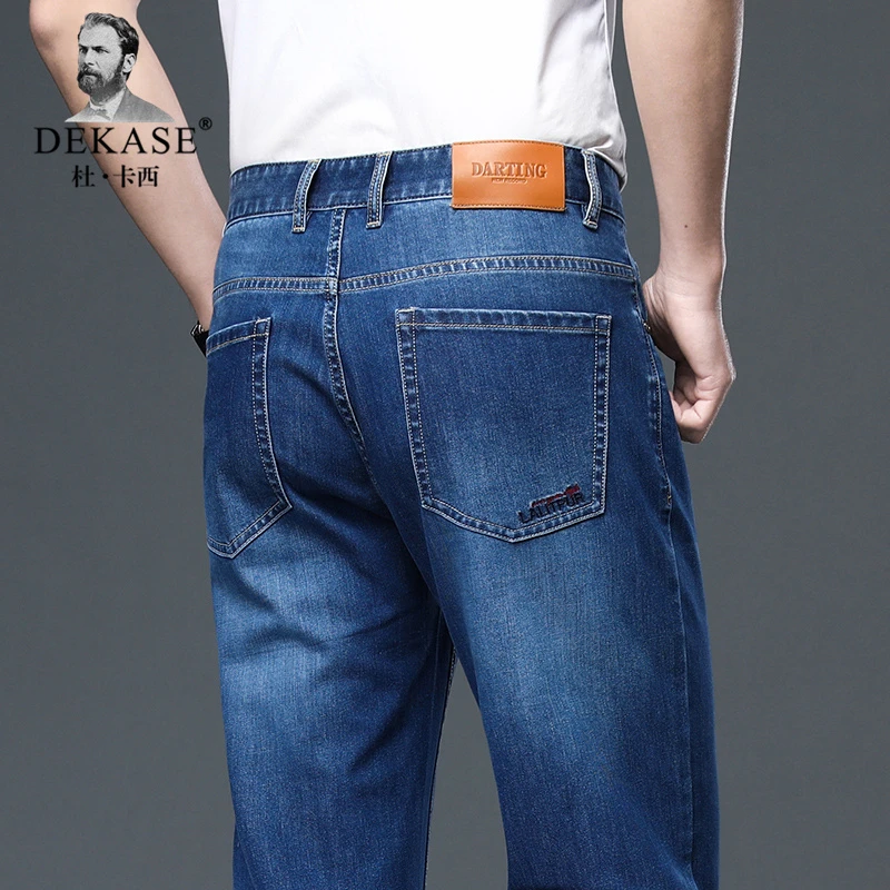 Dekase 潮流夏季薄款男牛仔裤宽松中年高腰百搭弹力直筒休闲裤子