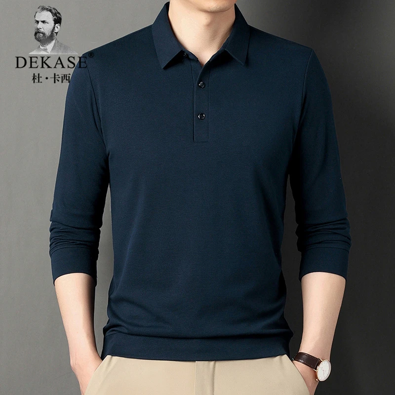 Dekase时尚长袖t恤男士中年翻领薄款休闲纯色爸爸装宽松polo衫